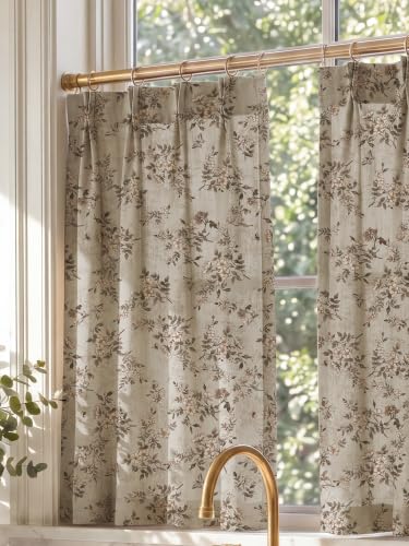 Floral Linen Tier Curtains for Small Window (Ivory / 26"W x 36"L (Pack of 2))