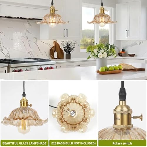 2 Pack Pendant Lights with Green Flower Glass Shade