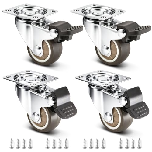 1.5" Silent Rubber 360 Degree Swivel Plate Casters with Brakes (1.5" (with brake))