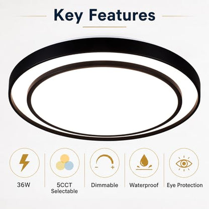 20 Inch LED Flush Mount Ceiling Light 2 Pack (Black / 20Inch-2pack)