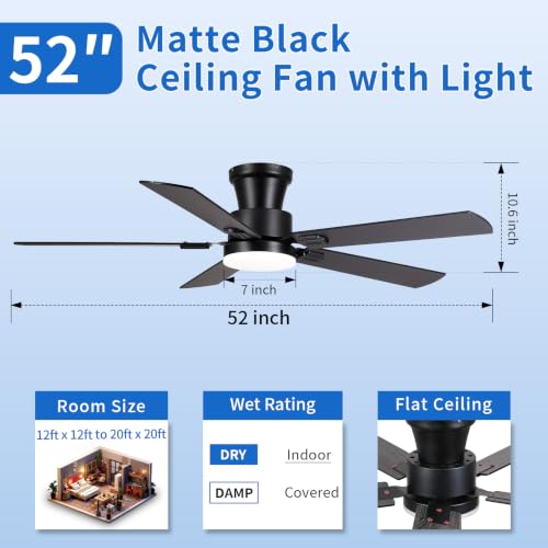 52in Low Profile Ceiling Fans with Lights