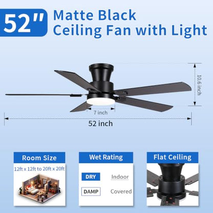 52in Low Profile Ceiling Fans with Lights