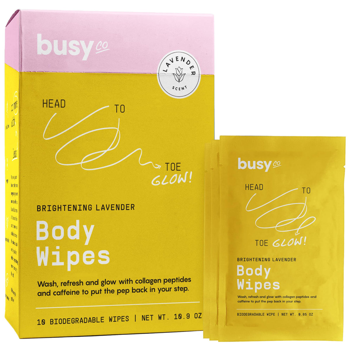 Glow Body Wipes for Women with Caffeine & Collagen Peptides (10 Count (Pack of 1))