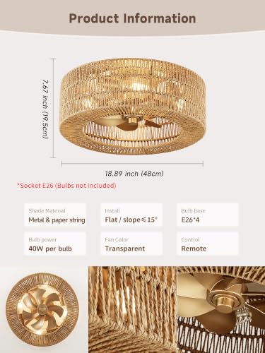 Rattan fandelier Ceiling Fans with Lights