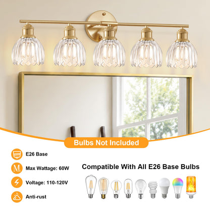 Bathroom Light Fixtures (30" Gold Base-Clear / 5-light)