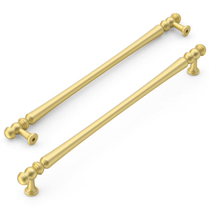 10 Pack Heavy Duty Solid Zinc Alloy Brushed Gold Cabinet Pulls (Brushed Gold / 10"/254MM Hole Center)