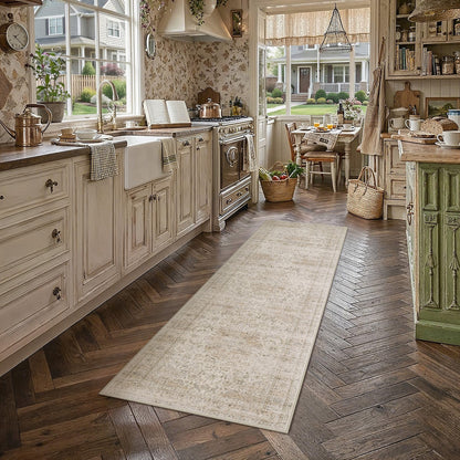 2x7 Washable Runner Rug Beige Vintage Rug for Hallway (Light Beige / 2' x 7' (Runner))