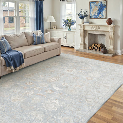 8x10 Blue Neutral Floral Area Rug (Neutral | Blue / 8' x 10' (Rectangular))