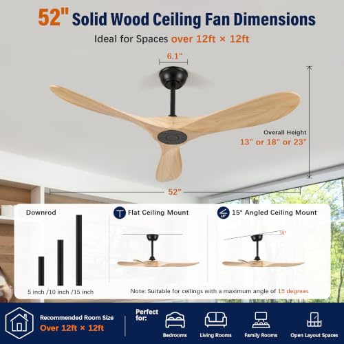 3 Blade Natural Wood Ceiling Fan No Light