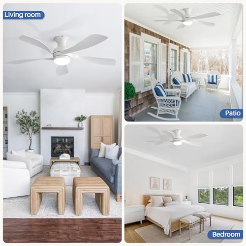 52 Inch Low Profile Ceiling Fans with Lights and Remote (White / 52 inch)