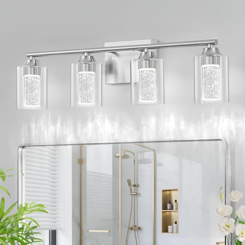 4 Light Brushed Nickel Bathroom Vanity Light with 3 Color Modes (4-light / Brushed Nickel)
