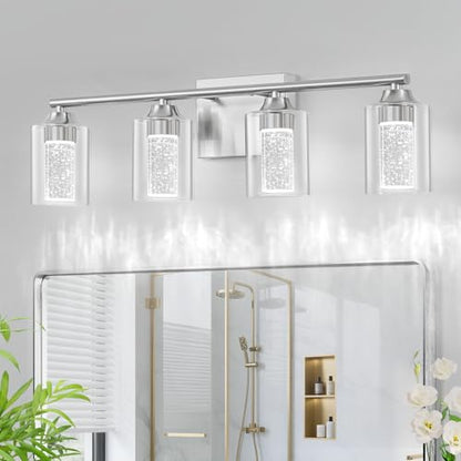 4 Light Brushed Nickel Bathroom Vanity Light with 3 Color Modes (4-light / Brushed Nickel)