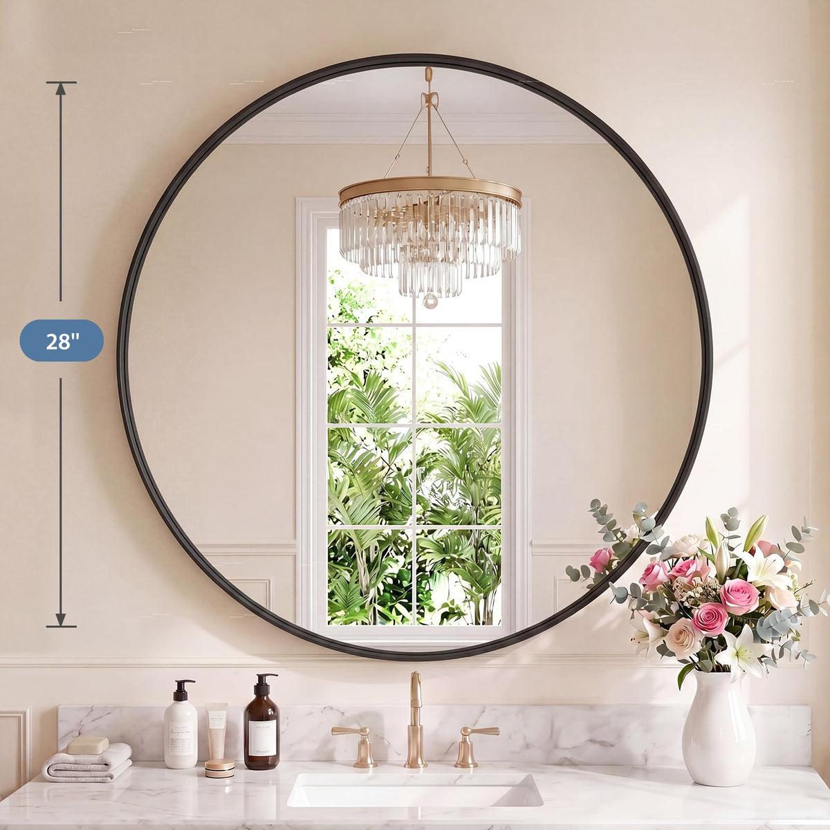 Round Wall Mirror 28 Inch (Black / 28"L x 28"W / Concave-Circle)