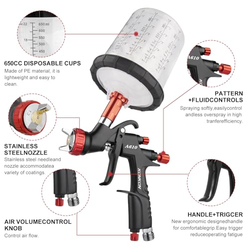 A610 LVLP Air Spray Gun with 650ml Mixing Cup& 10x Disposable Cups