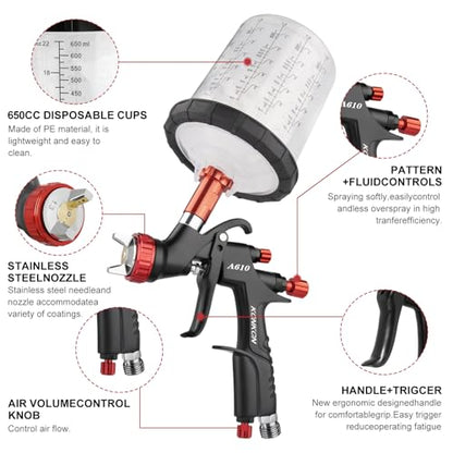 A610 LVLP Air Spray Gun with 650ml Mixing Cup& 10x Disposable Cups