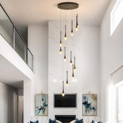 Crystal Chandelier for High Ceiling Foyer Entryway Living Room Staircase Adjustable Height LED Dimmable 2700