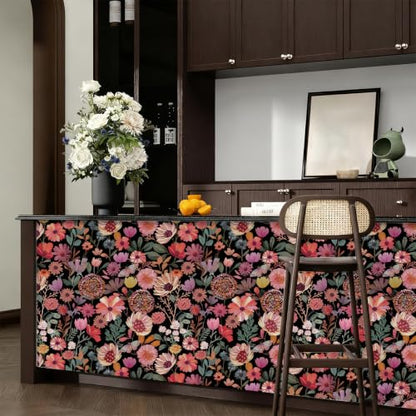Vintage Floral Wallpaper Peel and Stick Boho Wall Paper Removable Waterproof Botanical Contact Paper for Bedroom