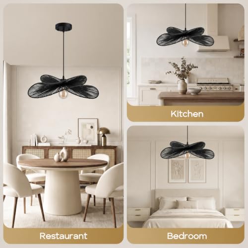 22.8" Large Boho Rattan Pendant Light