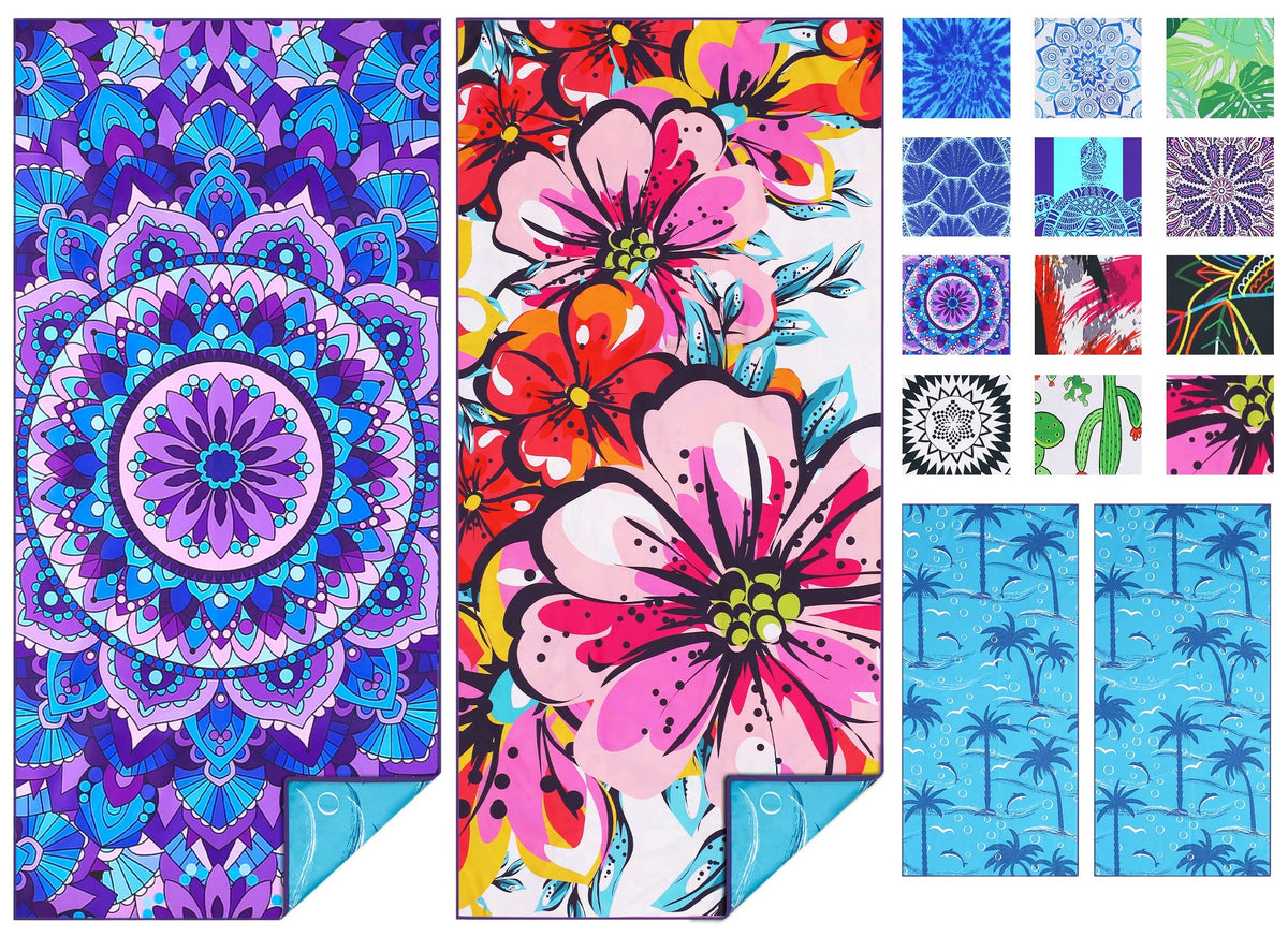 Microfiber Beach Towel Extra Large 71x32 Mandala Floral 2 Pack (Mandala Floral / 71 x 32 Inches)