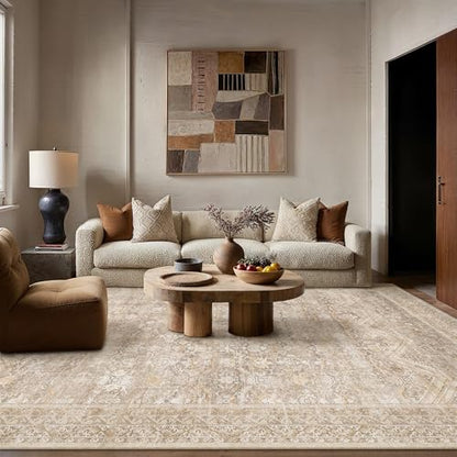 6x9 Area Rugs Retro Beige Washable Rug (Beige / 6' x 9' (Rectangular))