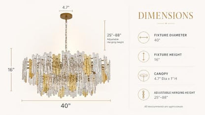 40" 12 Light Modern Art Ice Stick Crystal Chandelier (Amber & Clear Gold)
