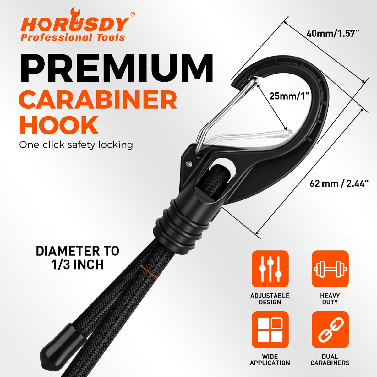 4-Piece 36-inch Adjustable Bungee Cords with Hooks, Easily Adjust from 7" to 36", Heavy Duty Outdoor Carabiner Bungee Cords, Black Super Elastic Cord for Cargo, Camping, Tents, Luggage (4pcs 36" Adjustable Black)
