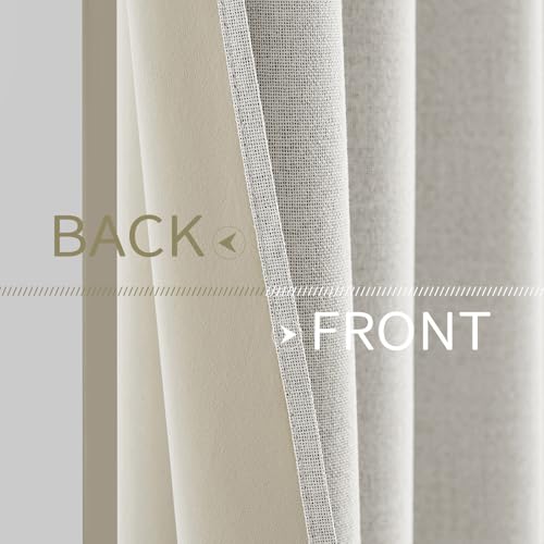 100% Blackout Linen Curtains for Bedroom 52x96 Inches Birch White (Birch White / 52"W x 96"L (Pack of 2))