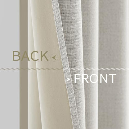 100% Blackout Linen Curtains for Bedroom 52x96 Inches Birch White (Birch White / 52"W x 96"L (Pack of 2))
