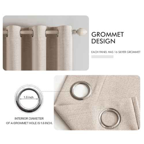 100% Blackout Linen Curtains for Bedroom 42x54 Inches Natural Beige (Beige / 42"W x 54"L (Pack of 2))