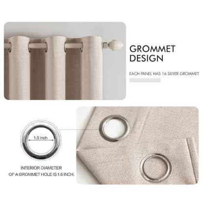 100% Blackout Linen Curtains for Bedroom 42x54 Inches Natural Beige (Beige / 42"W x 54"L (Pack of 2))