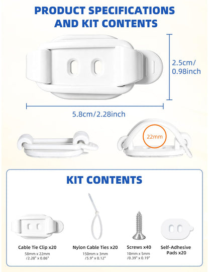 20 Pack Adhesive Cable Clips (White)