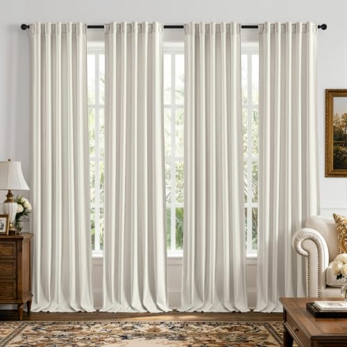 Ivory Velvet Curtains 4 Panels Set Back Tab 40 x 90 Inch Long (Ivory / 40"W x 90"L (Pack of 4))