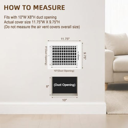 10x8 Adjustable Air Supply Grille Fit 10x8 Duct (10"Wx8"H)