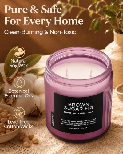 Brown Sugar Fig Scented Candle Relaxing Home Fragrance 11.6Oz 70H (Medium Jar / BrownSugarFig)