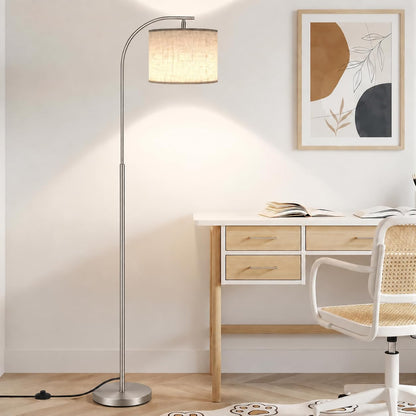 Floor Lamp with Linen Shade (Beige (Silver))