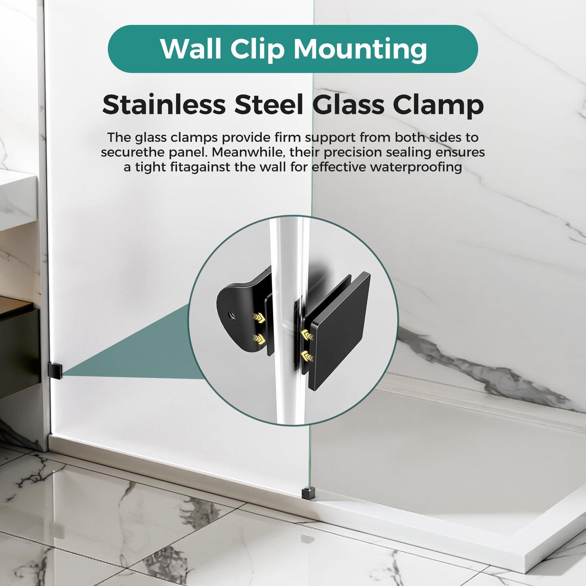 Shower Glass Panel Fixed (Matte Black - Frosted / 32"W x 76"H - 10mm)