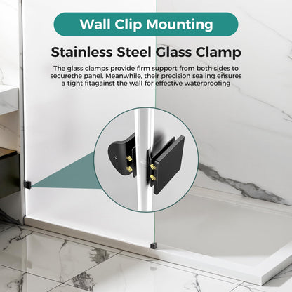 Shower Glass Panel Fixed (Matte Black - Frosted / 32"W x 76"H - 10mm)