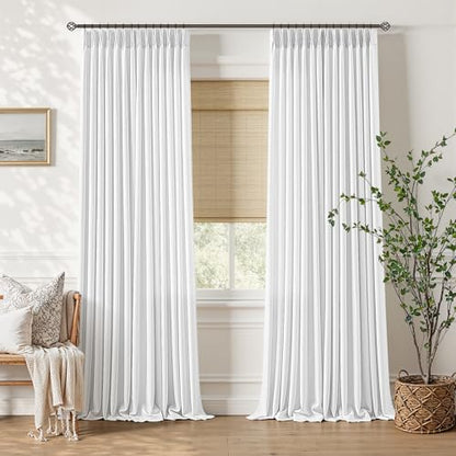 Pinch Pleated Linen Snow White Light Filtering Curtains 105 Inches Long (Snow White / 40"W x 105"L (Pack of 2))