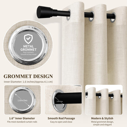 Cream Grommet Linen Curtains 86 Inches Long for Living Room (Linen / 52"W x 86"L (Pack of 2))