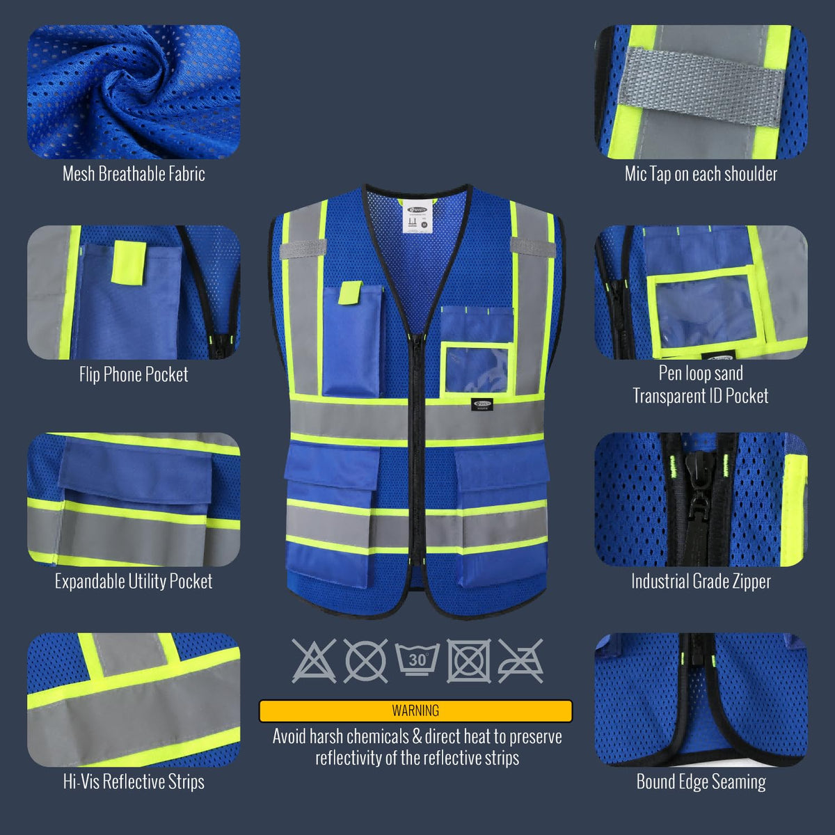 Safety Vest for Men Women Hi Vis Vest with Pockets and Zipper High Visibility Reflective Safety Vests Meet ANSI Standard Grey Color Extended Yellow Strips (Grey / Large)
