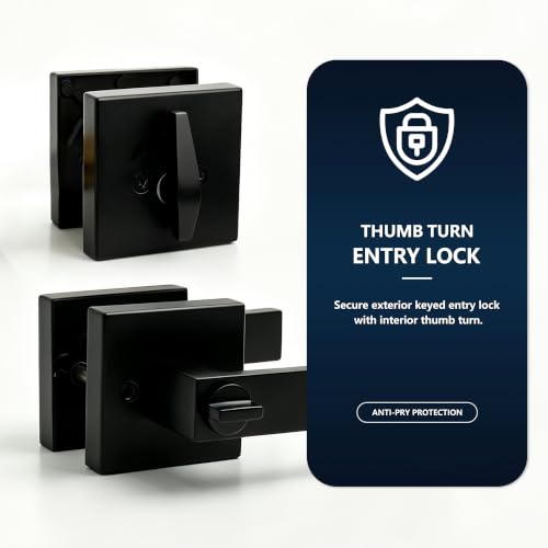 Matte Black Keyed Entry Front Door Lever with Lock
