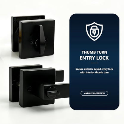 Matte Black Keyed Entry Front Door Lever with Lock