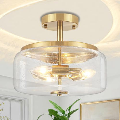 11.81" Modern Close to Ceiling Light Fixtures Industrial Glass Ceiling Lamp