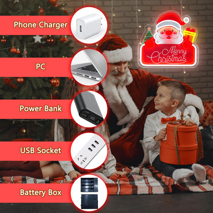 Santa Claus Neon Sign Dimmable Merry Christmas Neon Lights with Battery Box (Multicolor-Santa Claus)
