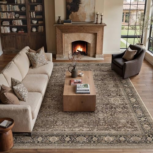 Brown Washable 8x10 Area Rugs for Living Room Bedroom (Retro | Brown / 8' x 10' (Rectangular))