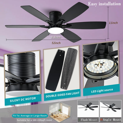 52 inch Ceiling Fan with Lights (Black+RGB)
