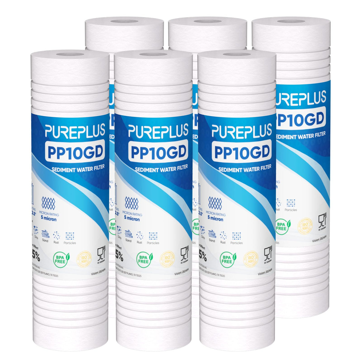 5 Micron 10"x2.5" Whole House Grooved Sediment Water Filter 6 Pack (6 Count (Pack of 1))