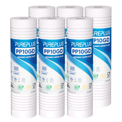 5 Micron 10"x2.5" Whole House Grooved Sediment Water Filter 6 Pack (6 Count (Pack of 1))