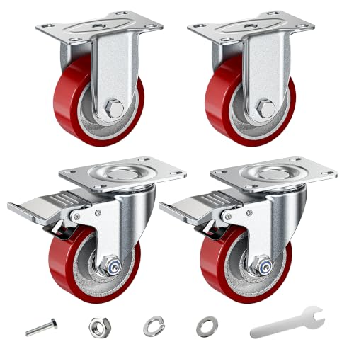 Heavy Duty Casters 2 Swivel with Brakes & 2 Rigid for Carts