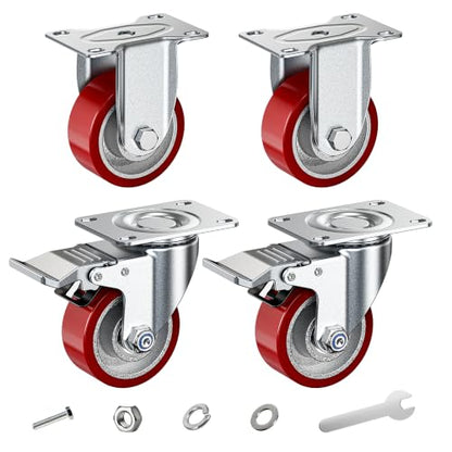 Heavy Duty Casters 2 Swivel with Brakes & 2 Rigid for Carts